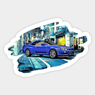 R34 Skyline Blue Tokyo Night Print Sticker